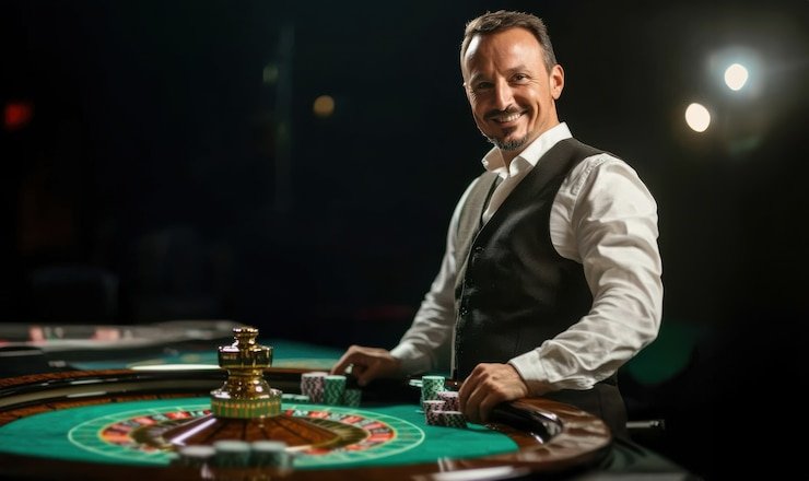 kepo4d slot app showing live Baccarat table with multi-camera dealer studio and action buttons for hit and stand